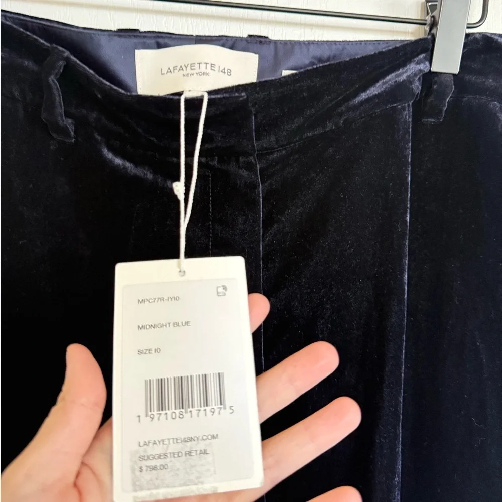 Lafayette 148 NEW Gates Wide Leg Velvet Pants in Midnight Blue